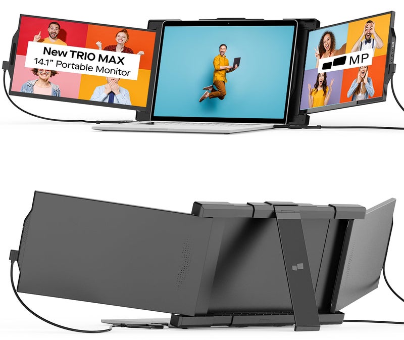 Trio شاشة لابتوب محمولة ثلاثية تريو ماكس 14.1" (إصدار 2025)، شاشة ثلاثية FHD IPS مع حامل مدمج، موسع شاشة لابتوب Type-C/USB A (مغناطيس اختياري)، ويندوز/أندرويد/macOS/Switch - Image 1