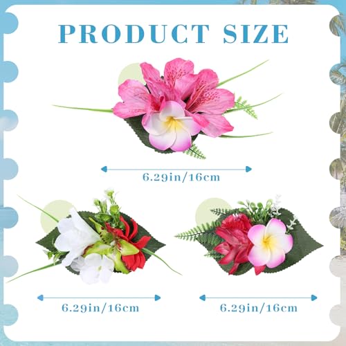 HAIMEIKANG Hair Clip, 3 Pieces Hawaiian Flower Hair Pins - Artificial Tropical Flower Hair Clips Large Hair Flowers for Women, Wedding Hair Piece (Red+Rose Red#1+Rose Red#2) - Image 2