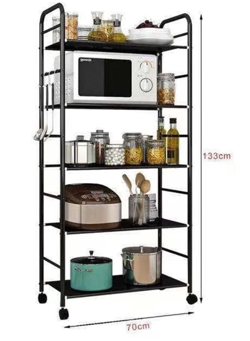 5 Tier Kitchen Baker's Rack With Rolling Wheels Upgraded Industrial Microwave Oven Stand 