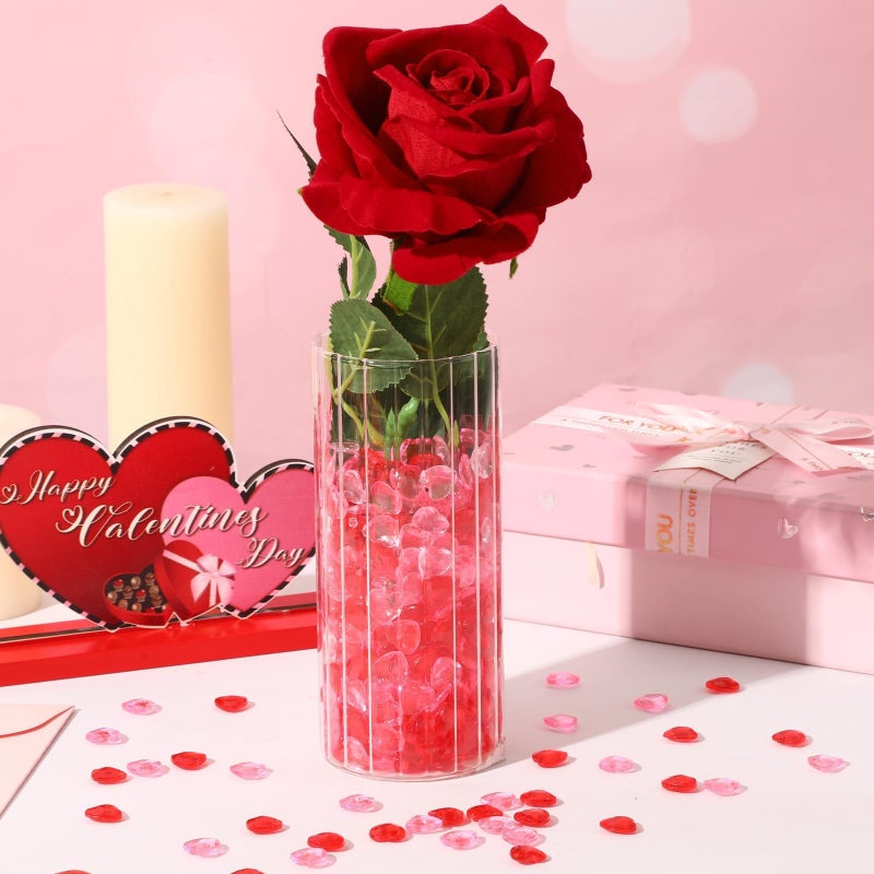 BOARDFEB 240 Pcs Valentine's Day Red and Pink Acrylic Heart Translucent Crystals Gems Valentines Day 3D Heart Shaped Rhinestones Gems for Vase Filler Ice Rocks,Table Scatter, Party Wedding Arts Crafts - Image 5