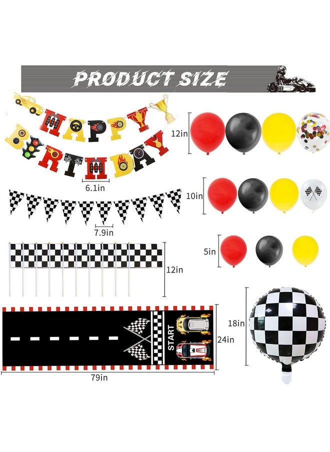 Bluegogo - 124 Pcs Race Car Birthday Party Supplies, Race Car Balloon Garland Kit With Racetrack Checked Flags Happy Birthday Banner Black And White Pennant Banner For Race Car Party Decorations - Image 1