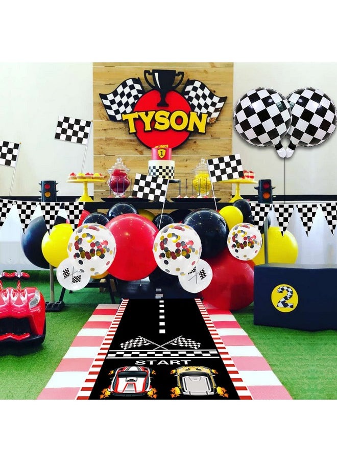 Bluegogo - 124 Pcs Race Car Birthday Party Supplies, Race Car Balloon Garland Kit With Racetrack Checked Flags Happy Birthday Banner Black And White Pennant Banner For Race Car Party Decorations - Image 1