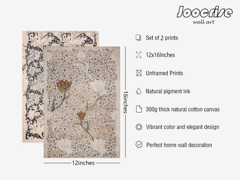 Joocrise Vintage Botanical Wall Art Prints Set of 2 Antique Sketch Wall Art Decor Neutral Flower Canvas Wall Art Floral Pictures Farmhouse Painting Vintage Floral Artwork for Room Bedroom 12x16 Inch Unframed - Image 2