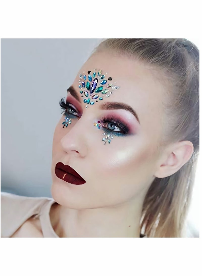 SOLARAE Rhinestone Mermaid Face Jewels Tattoos for Music Festivals, 6pcs Temporary Face and Body Gems for Eyes and Creative Makeup Designs. - Image 5