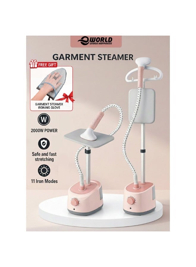 2000W Garment Steamer Vertical & Handheld for Home Use, 1.7L Large Water Tank, 11 Steam Iron Modes, Smart Temperature Control, 3-Level Adjustable Height, 180° Flat Ironing, Fast Wrinkle Removal