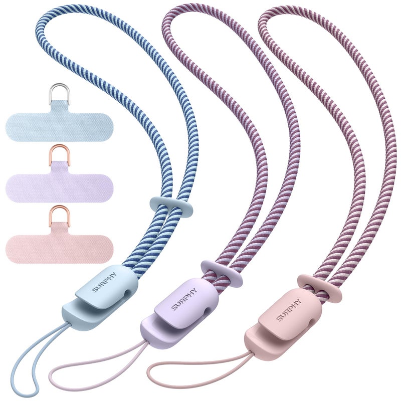 SURPHY 3 Pack Phone Wrist Strap with CellPhone Tether Tab, Cellphone Lanyard, Phone Strap with 2-Color Braided, Wrist Lanyard (Cloud Blue & Lilac & Pink) - Image 1