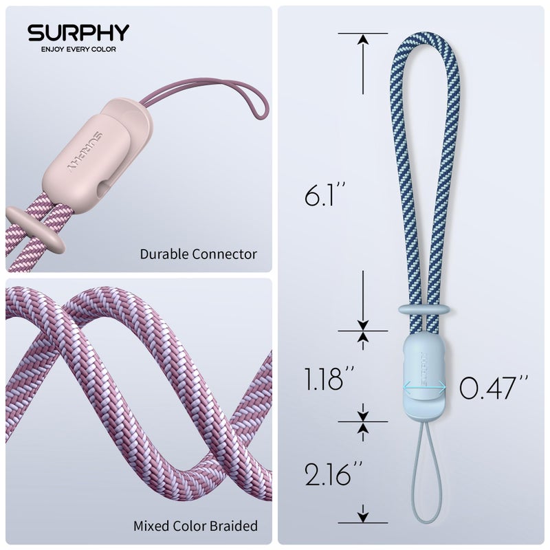 SURPHY 3 Pack Phone Wrist Strap with CellPhone Tether Tab, Cellphone Lanyard, Phone Strap with 2-Color Braided, Wrist Lanyard (Cloud Blue & Lilac & Pink) - Image 3