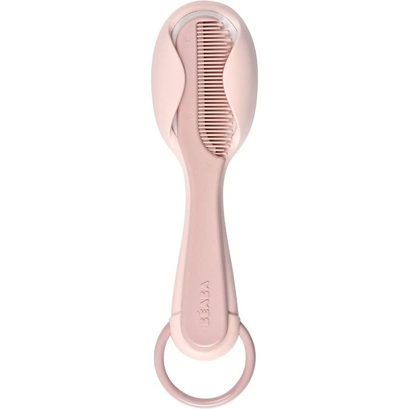 Baba Beaba Brush & Comb Set - Baby Grooming Kit with Soft Bristle, Ergonomic Handles, Easy Grip, For Infants to Toddlers, Old Pink, 0m+ - Image 1