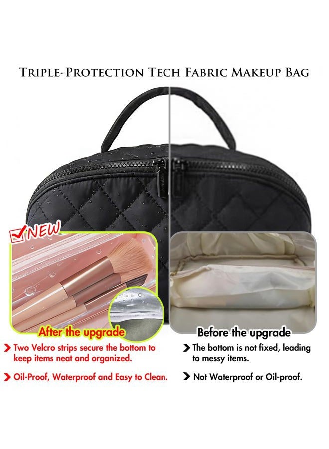 MINGRI Petition Makeup Bag for Travel,Women Cosmetic Bag Quilted Puffer Large Capacity 2Pcs Toiletry Bag Spacious 180°Open Valentine's Day Gift for Toiletries & Brushes with Compartments, Black - Image 5