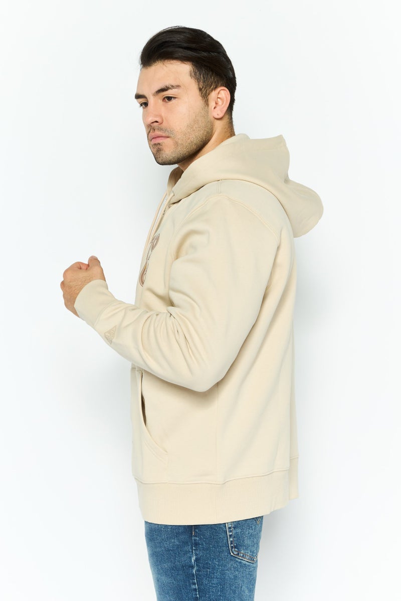 ESPRIT سويت شيرت طويل الأكمام مع غطاء رأس للرجال بطباعة جرافيك، بيج - Image 4