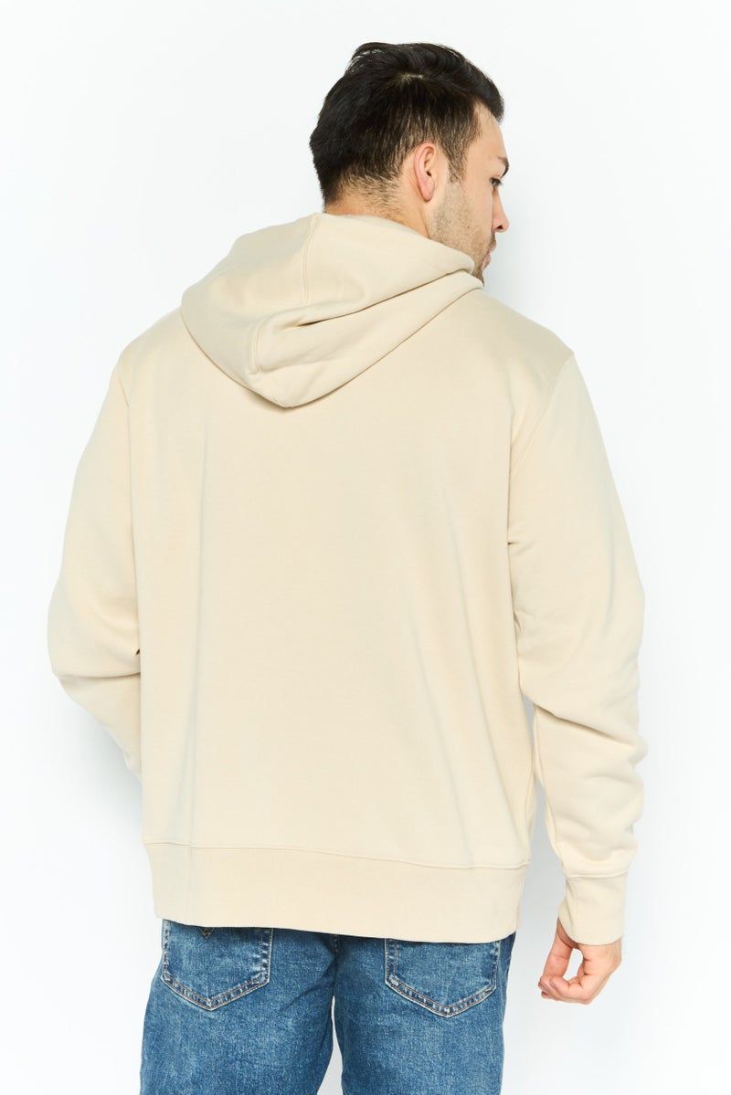 ESPRIT سويت شيرت طويل الأكمام مع غطاء رأس للرجال بطباعة جرافيك، بيج - Image 3