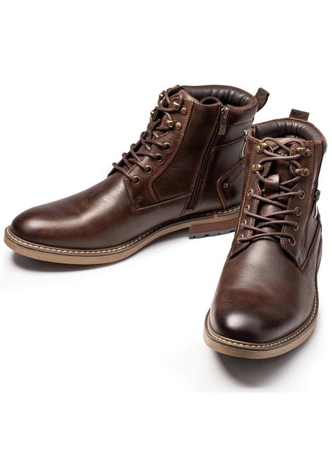 Arkbird Mens Casual Boots Genuine Leather Motorcycle Combat Chukka Zipper Ankle Dress Boot for Men, Matte Coffee, 12 - Image 4