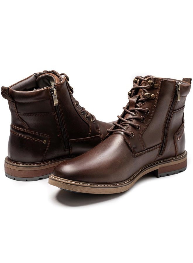 Arkbird Mens Casual Boots Genuine Leather Motorcycle Combat Chukka Zipper Ankle Dress Boot for Men, Matte Coffee, 12 - Image 3