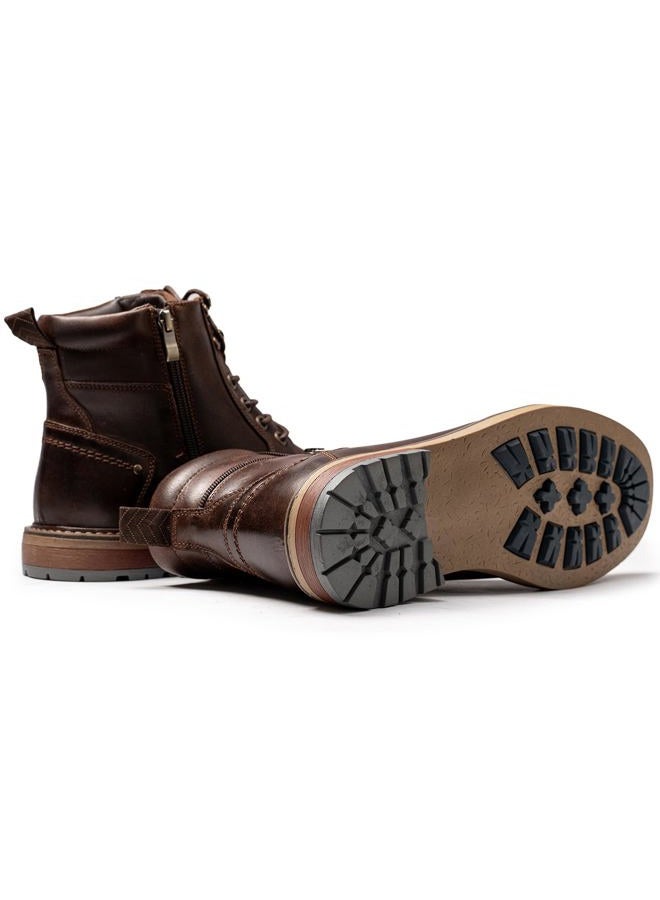 Arkbird Mens Casual Boots Genuine Leather Motorcycle Combat Chukka Zipper Ankle Dress Boot for Men, Matte Coffee, 12 - Image 5