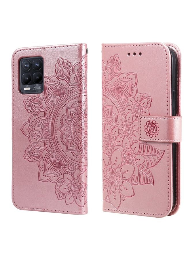 HuHa Case Cover For Realme 8 / Realme 8 Pro 7-petal Flowers Embossing Pattern Horizontal Flip PU Leather Case with Holder & Card Slots & Wallet & Photo Frame Rose Gold 
