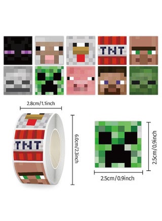 1000 pcs individual Miner Stickers, Cartoon Block World Stickers, Pixel Birthday Decorations - view 2