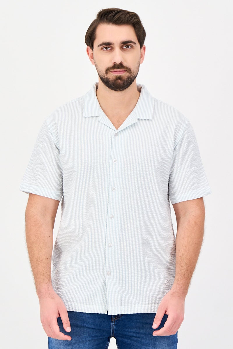 Aeropostale قميص رجالي قصير الأكمام بتصميم مريح مخطط، أزرق فاتح - Image 1