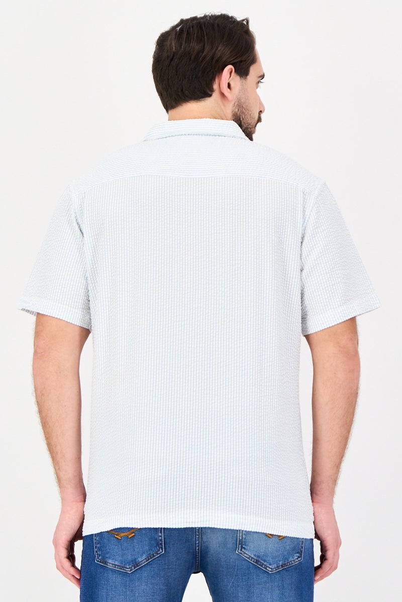 Aeropostale قميص رجالي قصير الأكمام بتصميم مريح مخطط، أزرق فاتح - Image 3