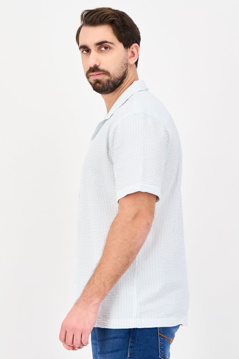 Aeropostale Men Relaxed Fit Stripe Short Sleeve Casual Shirt, Light Blue - Image 4
