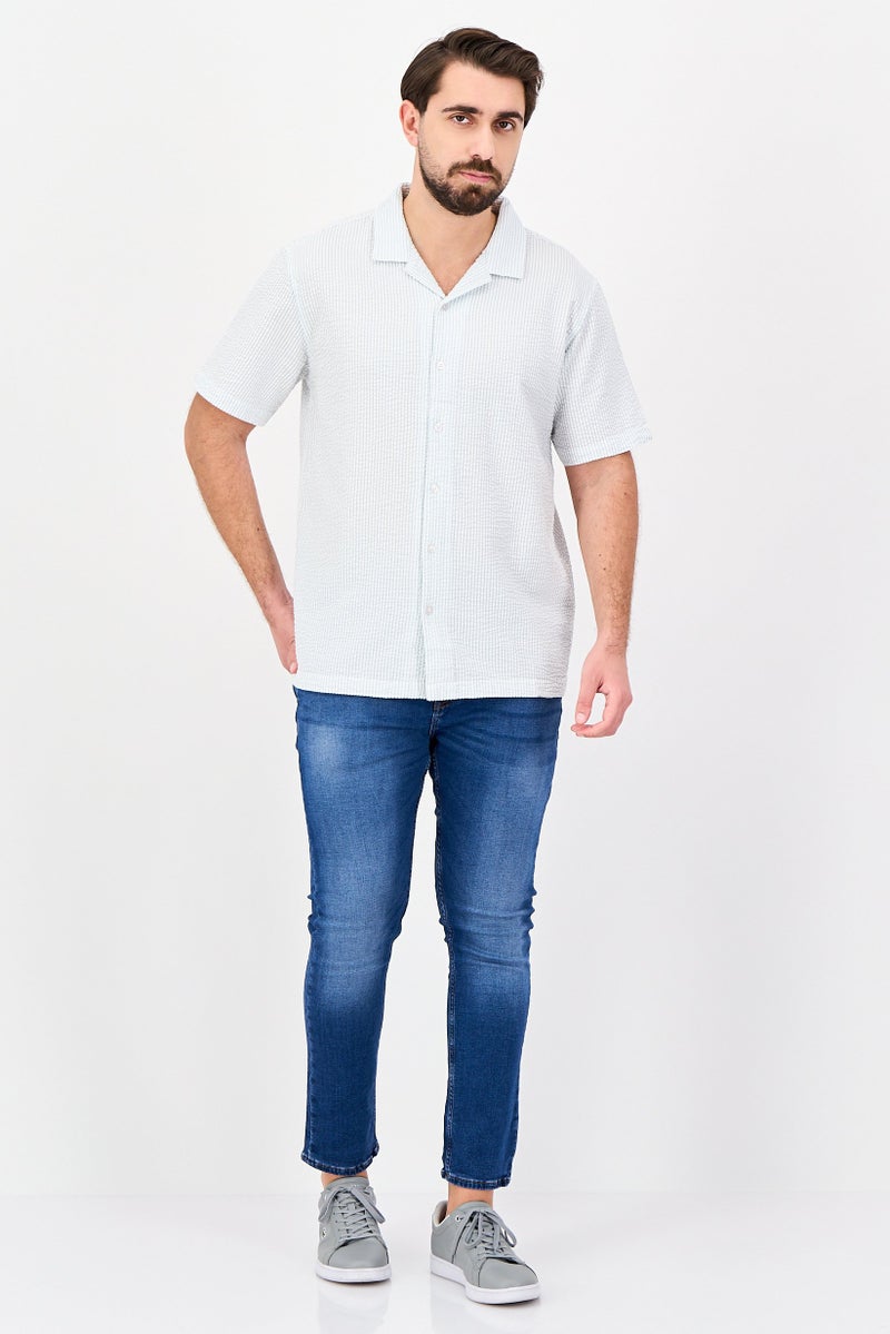Aeropostale قميص رجالي قصير الأكمام بتصميم مريح مخطط، أزرق فاتح - Image 4