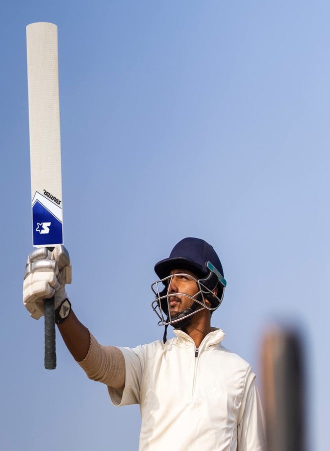 Starter Poplar Willow Cricket Bat with Poplar Handle Wood for Tennis Ball- 13+ Years Kids- Full Size - Blue & White - Image 5