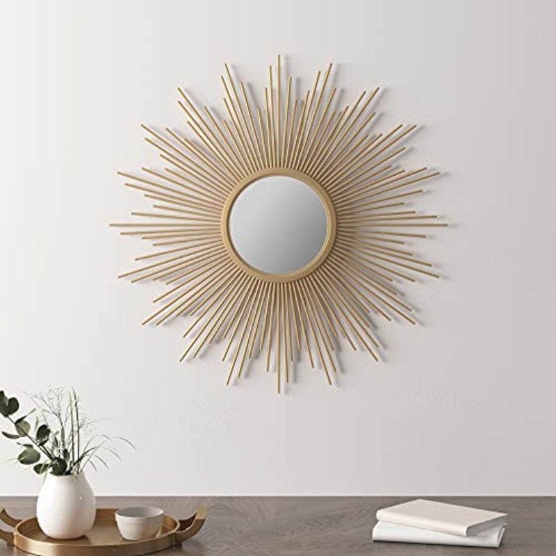 Wall Décor Fiore Metal Sunburst Mirror For Living Room - Home Accent, Ready To Hang Bedroom Decoration, 14.5" Diameter, Gold - Image 2