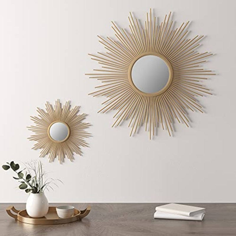 Wall Décor Fiore Metal Sunburst Mirror For Living Room - Home Accent, Ready To Hang Bedroom Decoration, 14.5" Diameter, Gold - Image 5