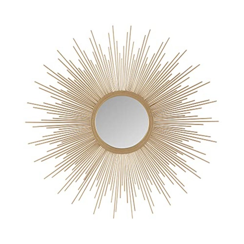 Wall Décor Fiore Metal Sunburst Mirror For Living Room - Home Accent, Ready To Hang Bedroom Decoration, 14.5" Diameter, Gold - Image 1