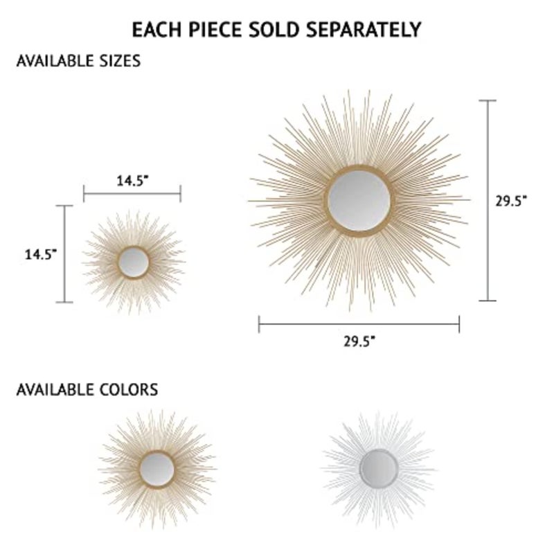 Wall Décor Fiore Metal Sunburst Mirror For Living Room - Home Accent, Ready To Hang Bedroom Decoration, 14.5" Diameter, Gold - Image 3