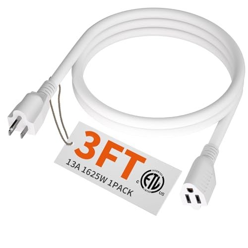 HUANCHAIN 13A 1625W 125V 16AWG 3 FT 16 Gauge White Indoor Outdoor Extension Cord Waterproof, Flexible Cold Weather 3 Prong Electric Cord Outside,SJTW, ETL Listed - Image 1
