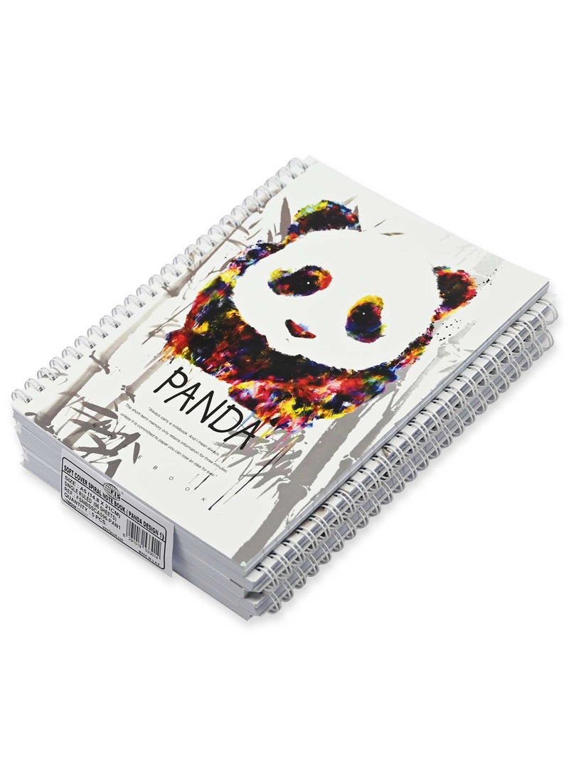FIS Pack Of 5 Spiral Soft Cover Notebook, 96 Sheets A5 Panda Design 1 -FSNBSSCA596-PAN1 - Image 3