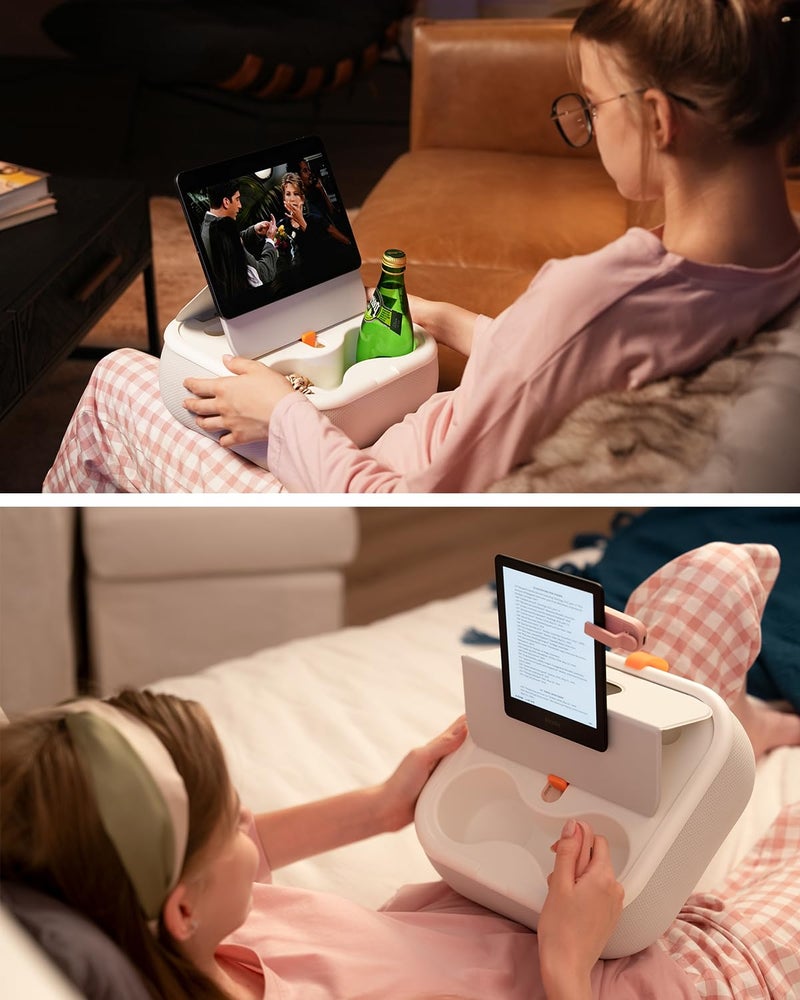 Viozon Tablet Stand Pillow, Compatible with 4-13" Phone/Tablet, iPad, iPhone, Samsung,Kindle,Google, Magnetic Phone Stand for Desk, Kindle Pillow Stand for Bed with Cozy Fabric,and Two Cup Size Bowl.W - Image 2