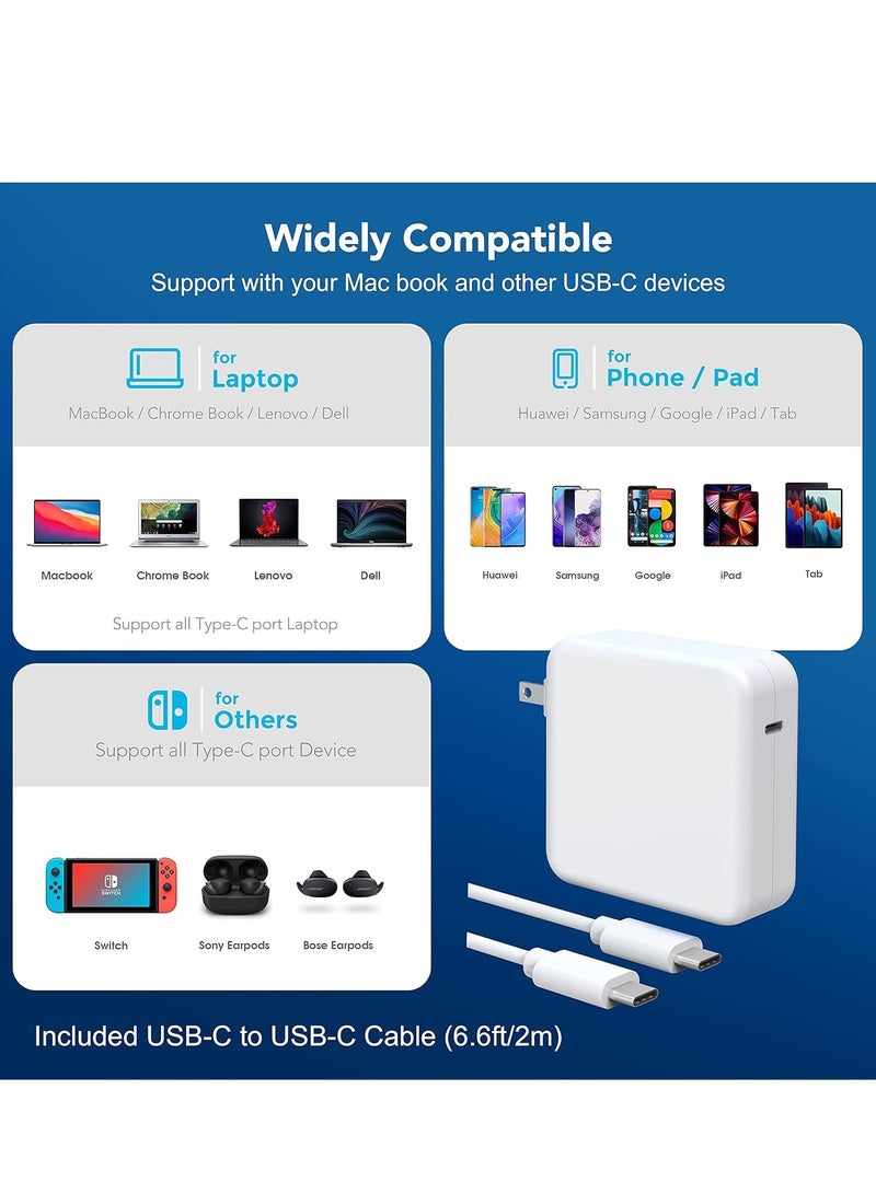 MacBook Pro Charger, 61W USB C Fast Charger for Mac 13 15 16 inch 2020 2019 2018 Air Works with Power 30 29 to 6.6ft/2m Cable, White  - Image 4