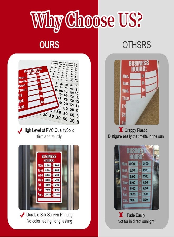 EKSPRINT Open and Closed Sign for Business Bundle of Office Hours Changeable Store Hours Sign,Ideal Signs for Any Store, Office Restaurants, Bars, Retail, Barbershop, Salon Shops（Red,8"×12"-PVC ） - Image 4