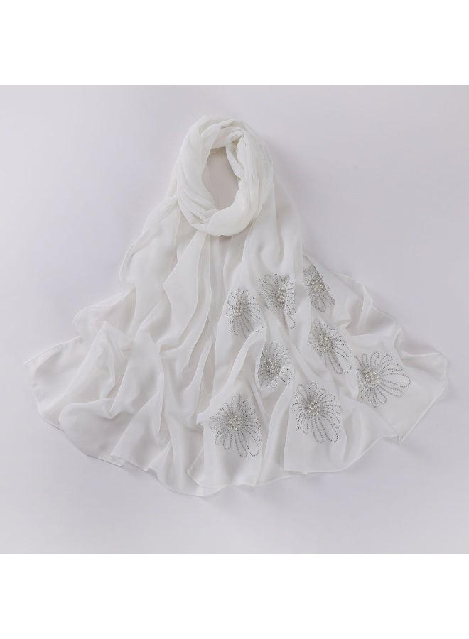KUYING New Flower Hot Diamond Nail Bead Scarf Pearl Chiffon Scarf 