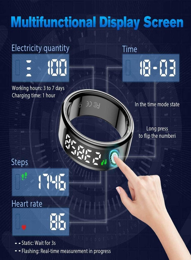 MagLoop Smart Ring Health Tracker for Men/Women with LED Dispay Screen,Fitness Ring Sleep Tracker,Fast Charging,for Pedometer Exercise,Monitor Sleep,Heart Rate, Stress,Waterproof (Black, 10) - Image 4