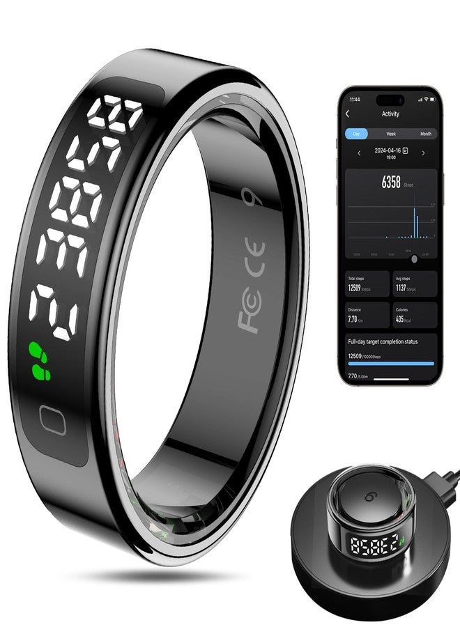 MagLoop Smart Ring Health Tracker for Men/Women with LED Dispay Screen,Fitness Ring Sleep Tracker,Fast Charging,for Pedometer Exercise,Monitor Sleep,Heart Rate, Stress,Waterproof (Black, 10) - Image 1