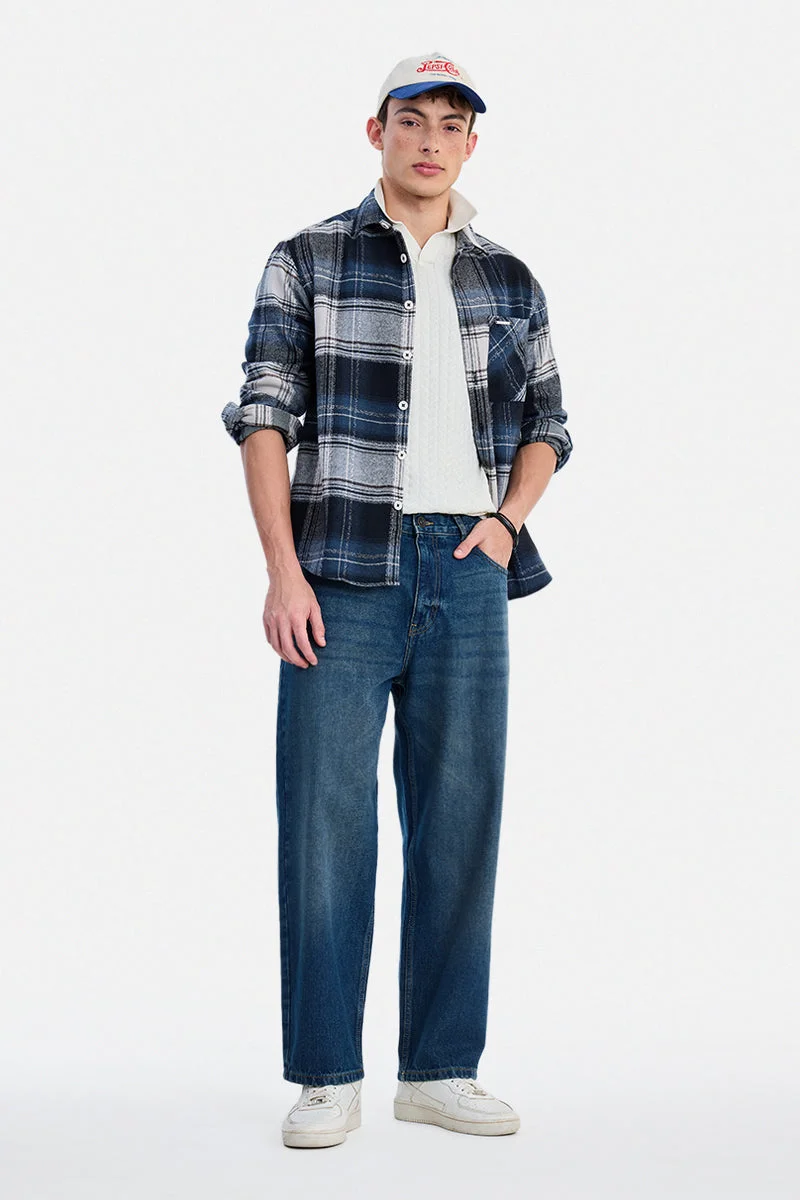 سنيتش Indigo Solid Wide Leg Streetwear Jeans