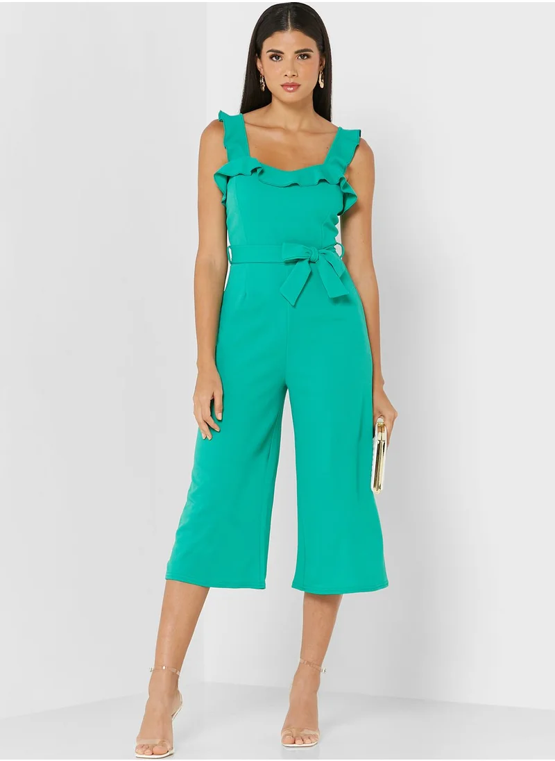 QUIZ Ruffle Detail Wide Leg Jumpsuit