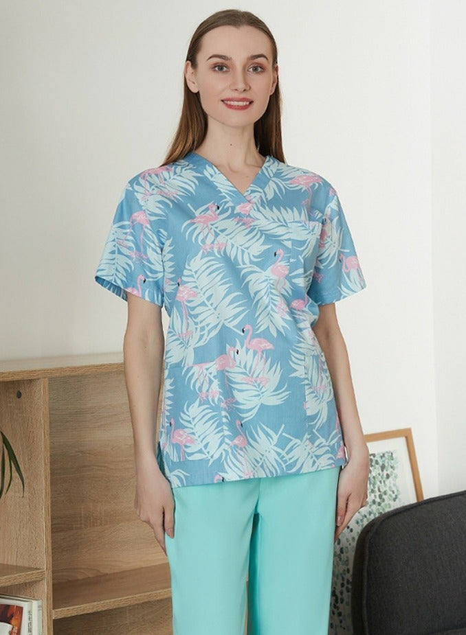 Loquat Unisex Printed V-Neck Medical Uniform Scrubs Top for Women/Men Workwear 