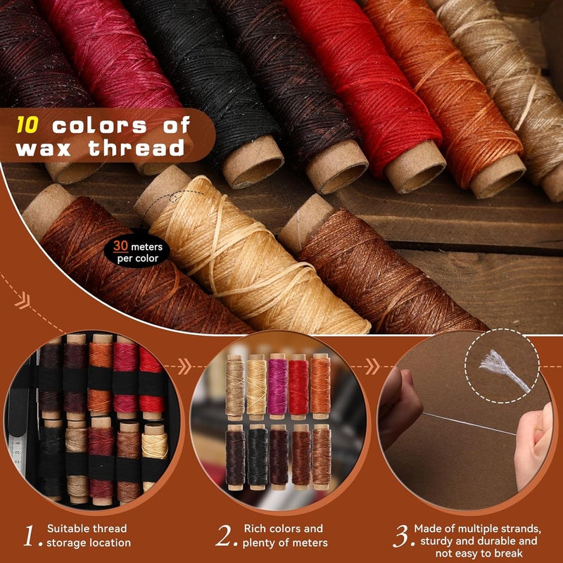 JUPEAN 60 Pcs Leather Working Tools Leather Sewing Kit Leather Craft Tools with Storage Bag Stamping Tools Stitching Groover Waxed Thread Prong Punch for Craft Making Stitching and Punching - Image 3