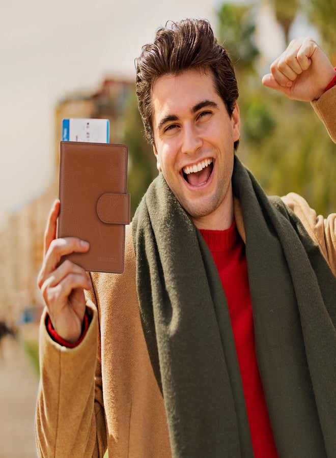 Banuce Stylish Top Grain Leather Passport Holder for Travel Slim Passport Wallet and Passport Cover Case Brown - Image 2