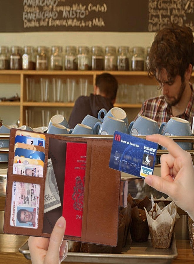 Banuce Stylish Top Grain Leather Passport Holder for Travel Slim Passport Wallet and Passport Cover Case Brown - Image 4