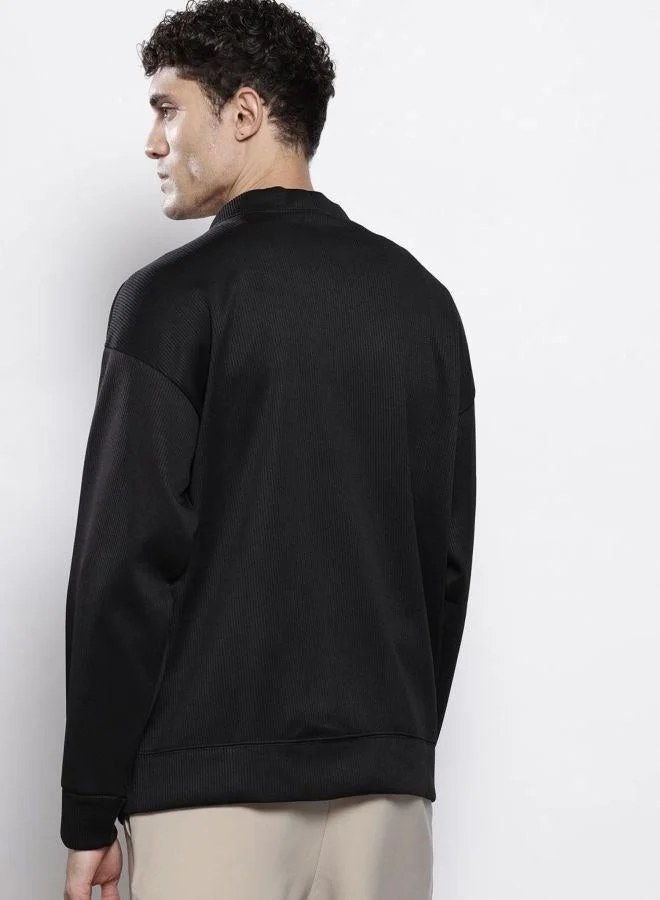 The Indian Garage Co Men Oversized Fit Self Design V-Neck Full Sleeves Sweatshirt