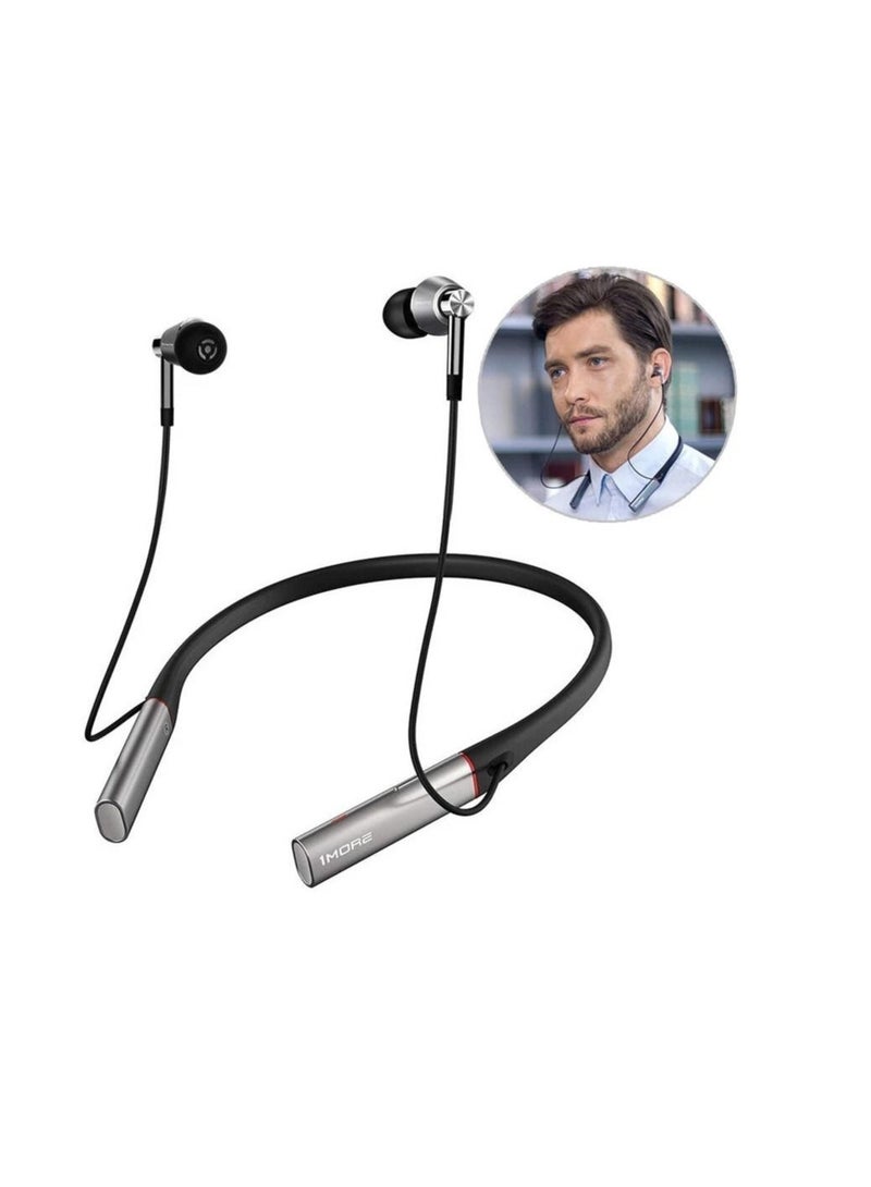 Wireless Bluetooth Triple Drivers Dual Balanced Armature Dynamic ENC Noise Reduction Neckband Headset with Mic Silver - Image 1