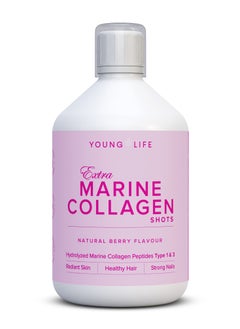 Extra Marine Collagen Shots 10,000mg | 500 ML | Premium Swedish Hydrolyzed Collagen Peptides Liquid | Biotin | Vit C, D, B6, B12 | Green Tea | Hyaluronic Acid | Sugar Free | GMO Free | Berry Flavor