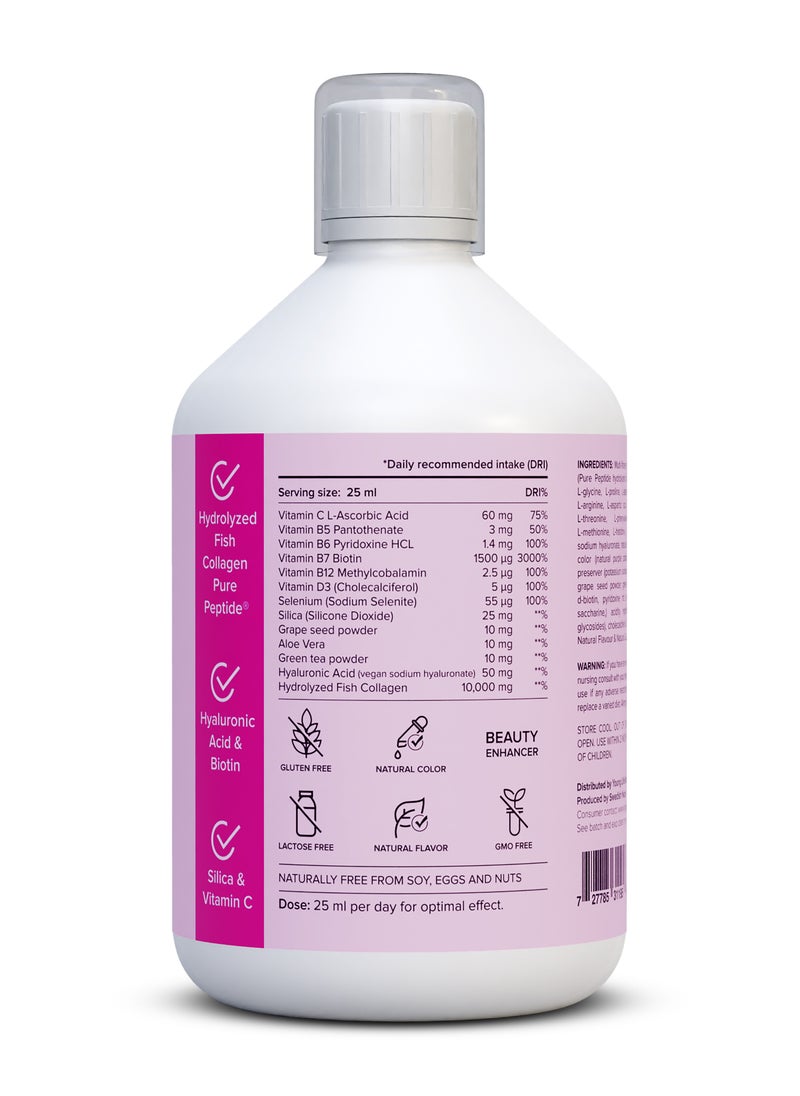 YOUNG LIFE - Extra Marine Collagen Shots 10,000mg | 500 ML | Premium Swedish Hydrolyzed Collagen Peptides Liquid | Biotin | Vit C, D, B6, B12 | Green Tea | Hyaluronic Acid | Sugar Free | GMO Free | Berry Flavor - Image 1
