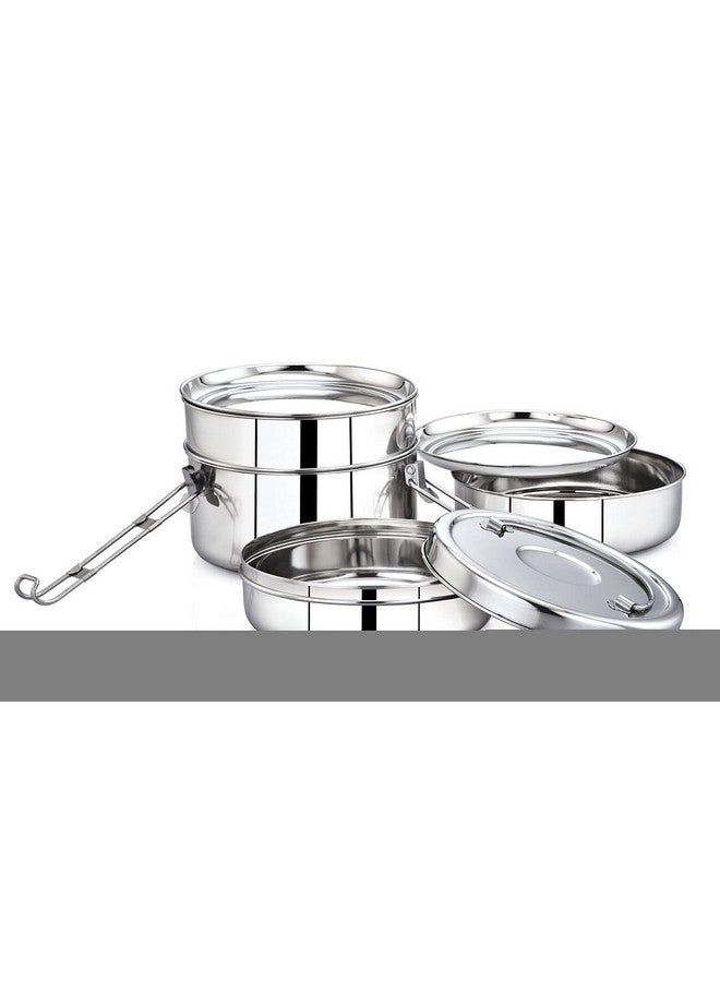 Expresso - Stainless Steel Food Grade Lunch Box | Traditional Tiffin Carrier/Container for School/Office, Dia 22.5cm | 4 Tier - Image 2