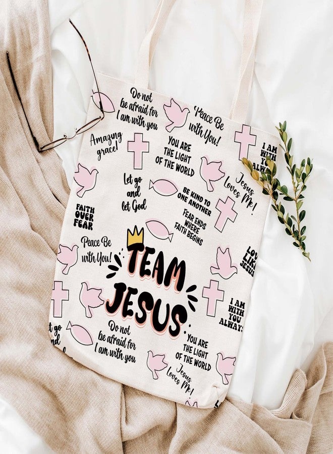 WCGXKO Team Jesus Gift Christian Gift Team Jesus Canvas Tote Bag Reusable Bag Shopping Bag (AM JESUS tote) - Image 3
