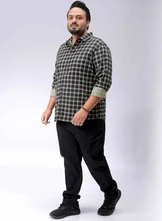 HARDSODA Men Plus Size Regular Fit Checkered Spread Collar Full Sleeves Casual Shirt